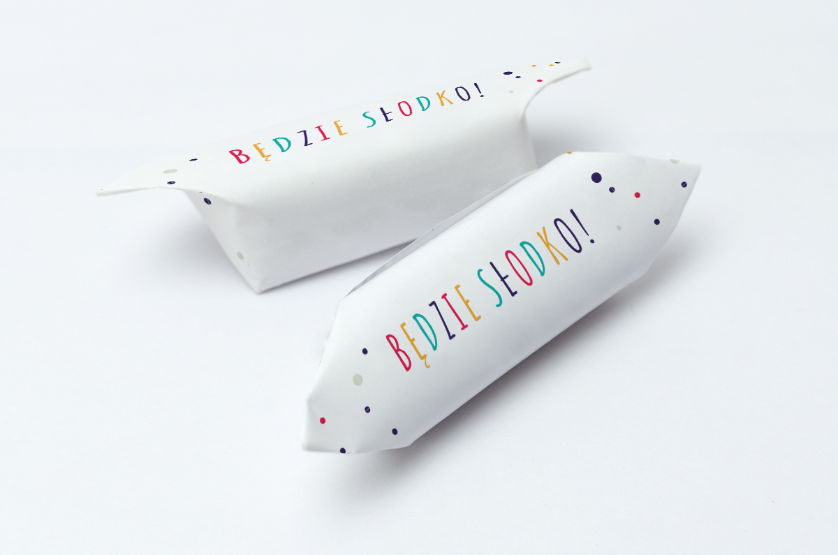 Krówki reklamowe twój tekst kolorowe kropki