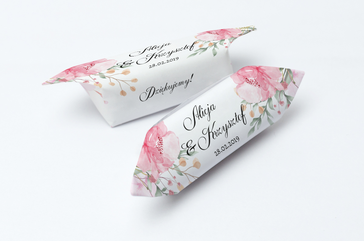 Krówki na ślub i wesele pastelowe kwiaty