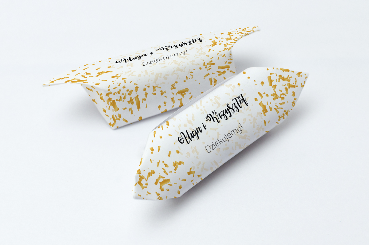 Krówki na ślub i wesele złote konfetti