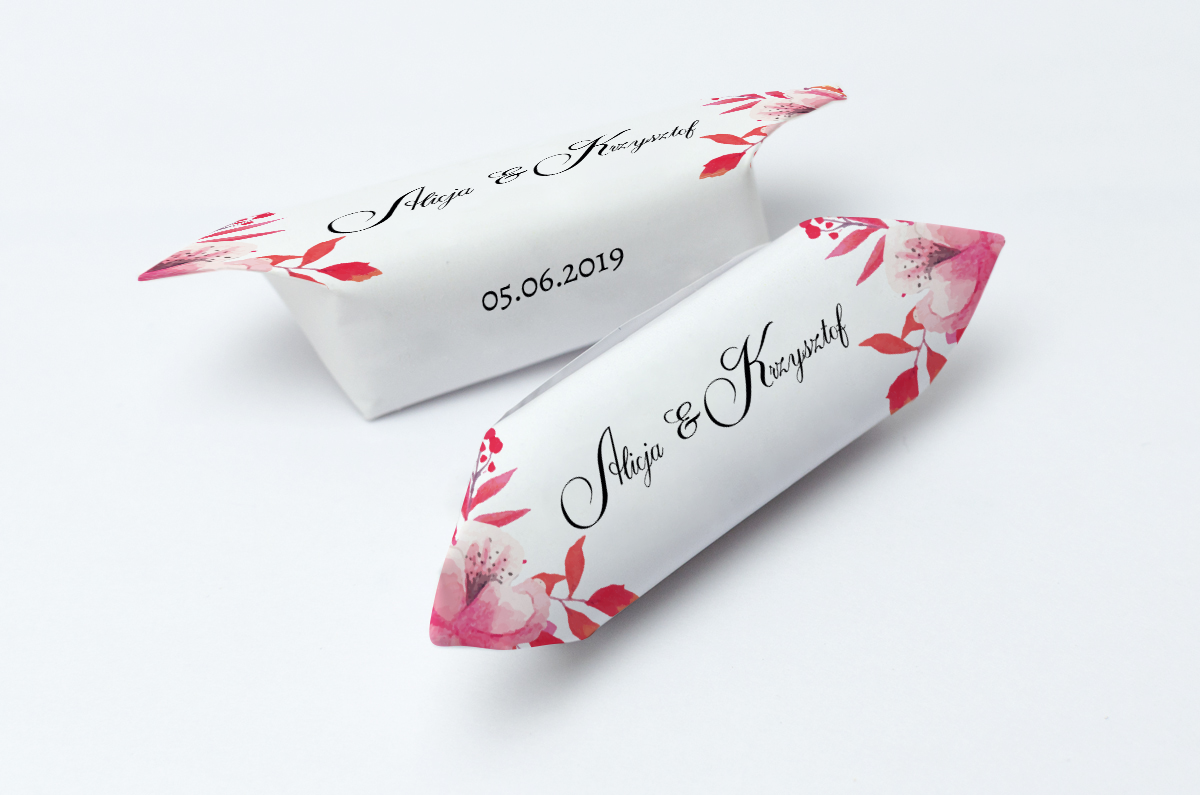 Krówki na ślub i wesele różowe kwiaty