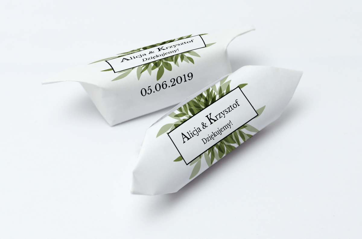 Krówki na ślub i wesele zielone liście