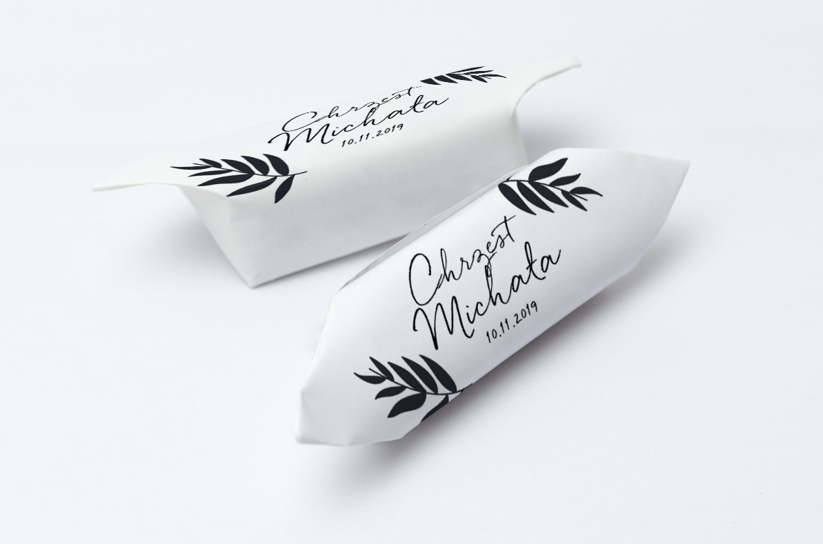 Krówki na chrzest czarne liście