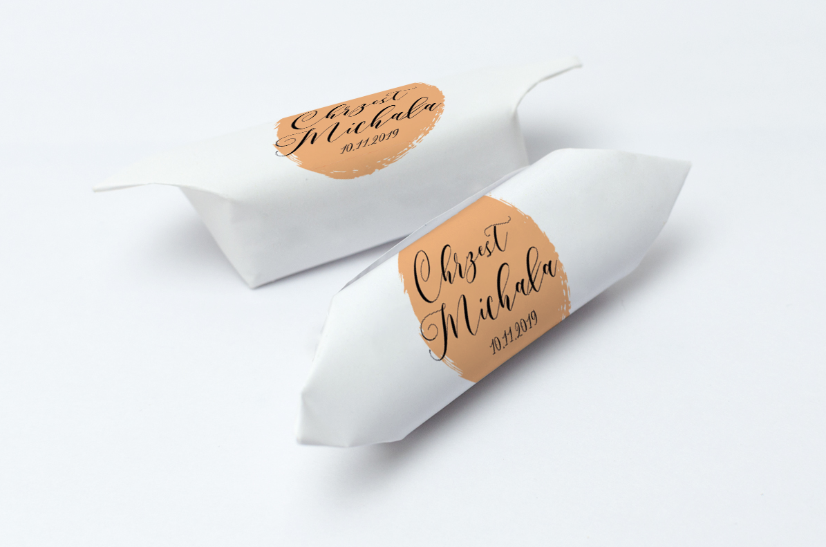 Krówki na chrzest białe z pomarańczową plamą