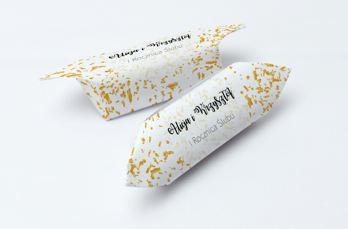 krówki na ślub złote konfetti