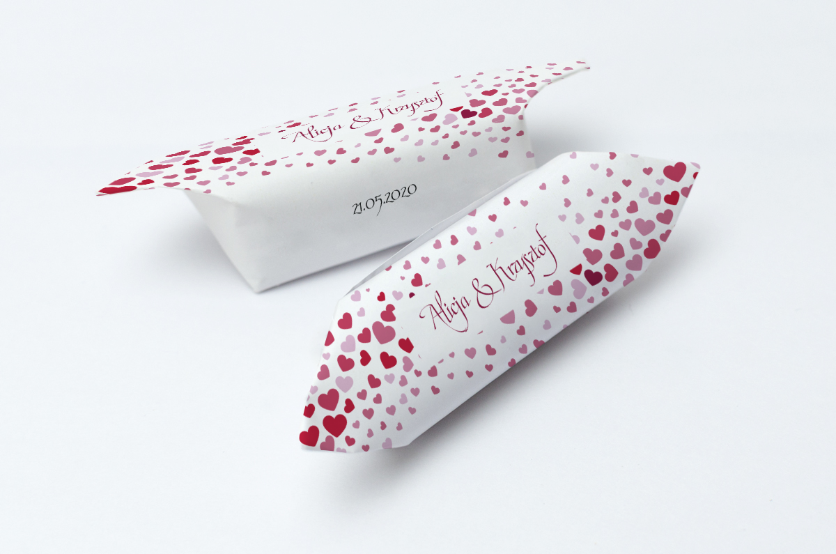 krówki na ślub i wesele serca czerwone