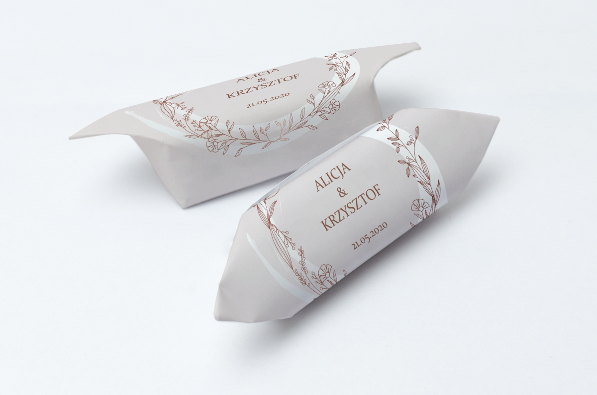 Krówki na ślub i wesele kwiaty szare