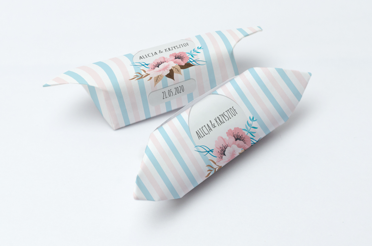 Krówki na ślub i wesele kwiaty paski pudrowe