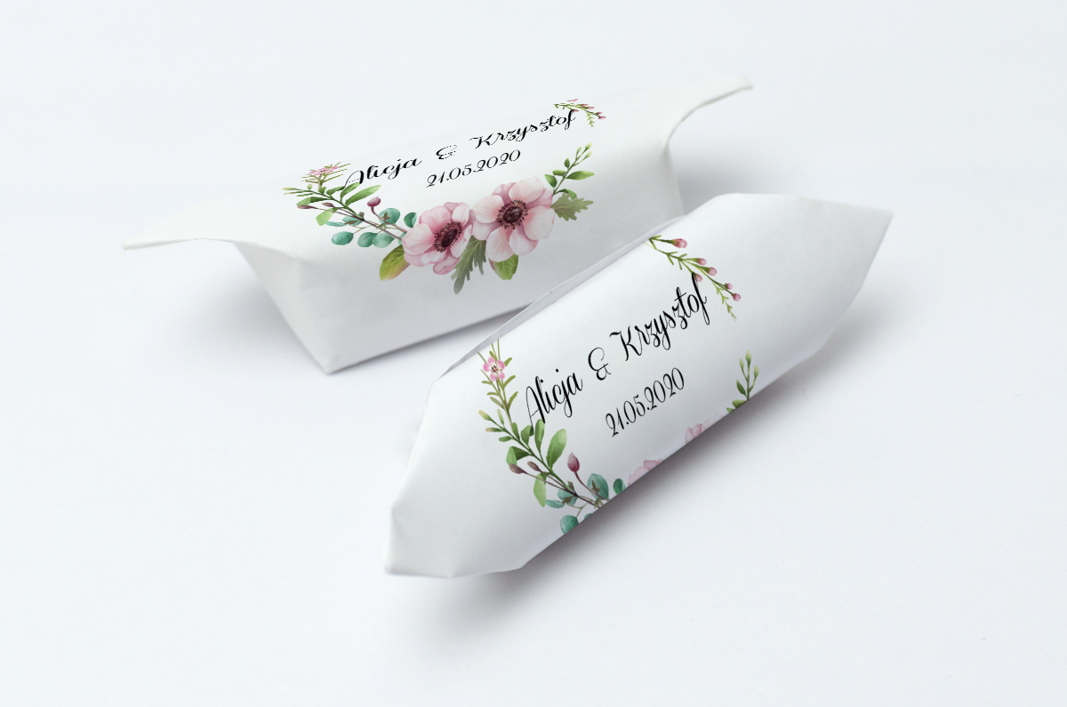 Krówki na ślub i wesele kwiaty pudrowe