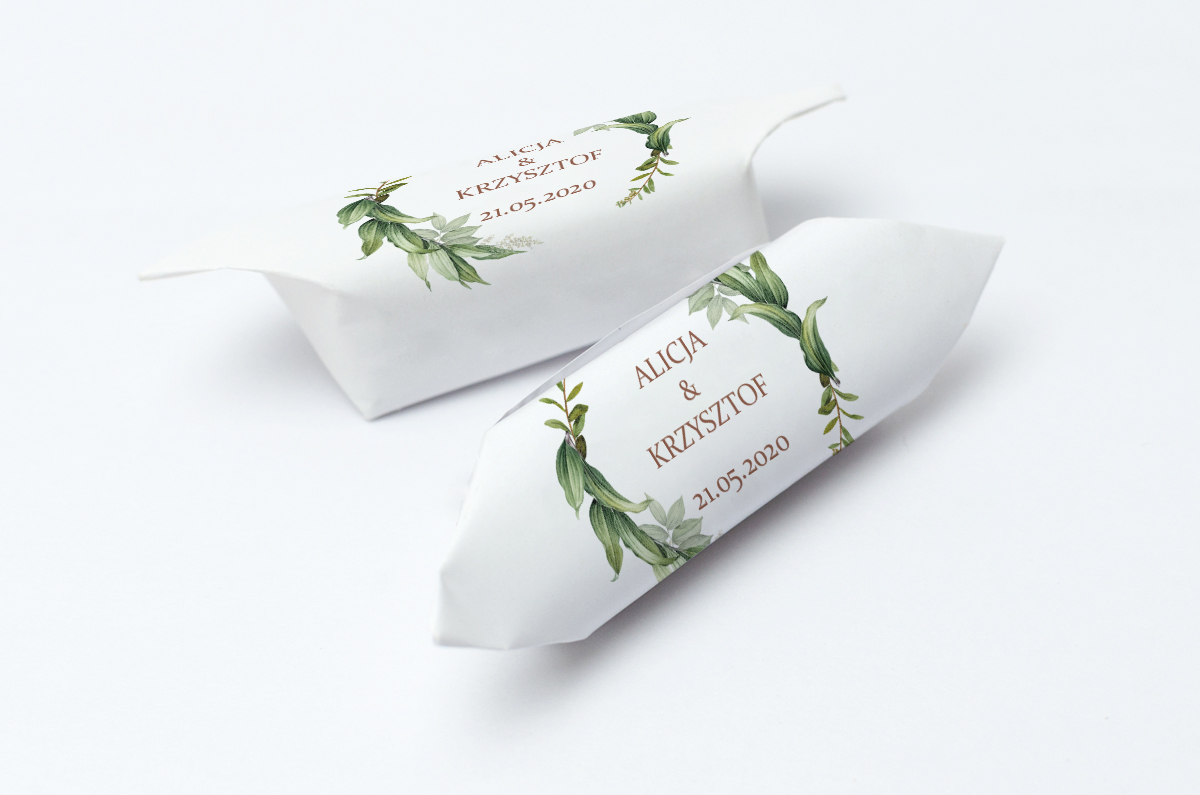 krówki na ślub i wesele zielone gałązki