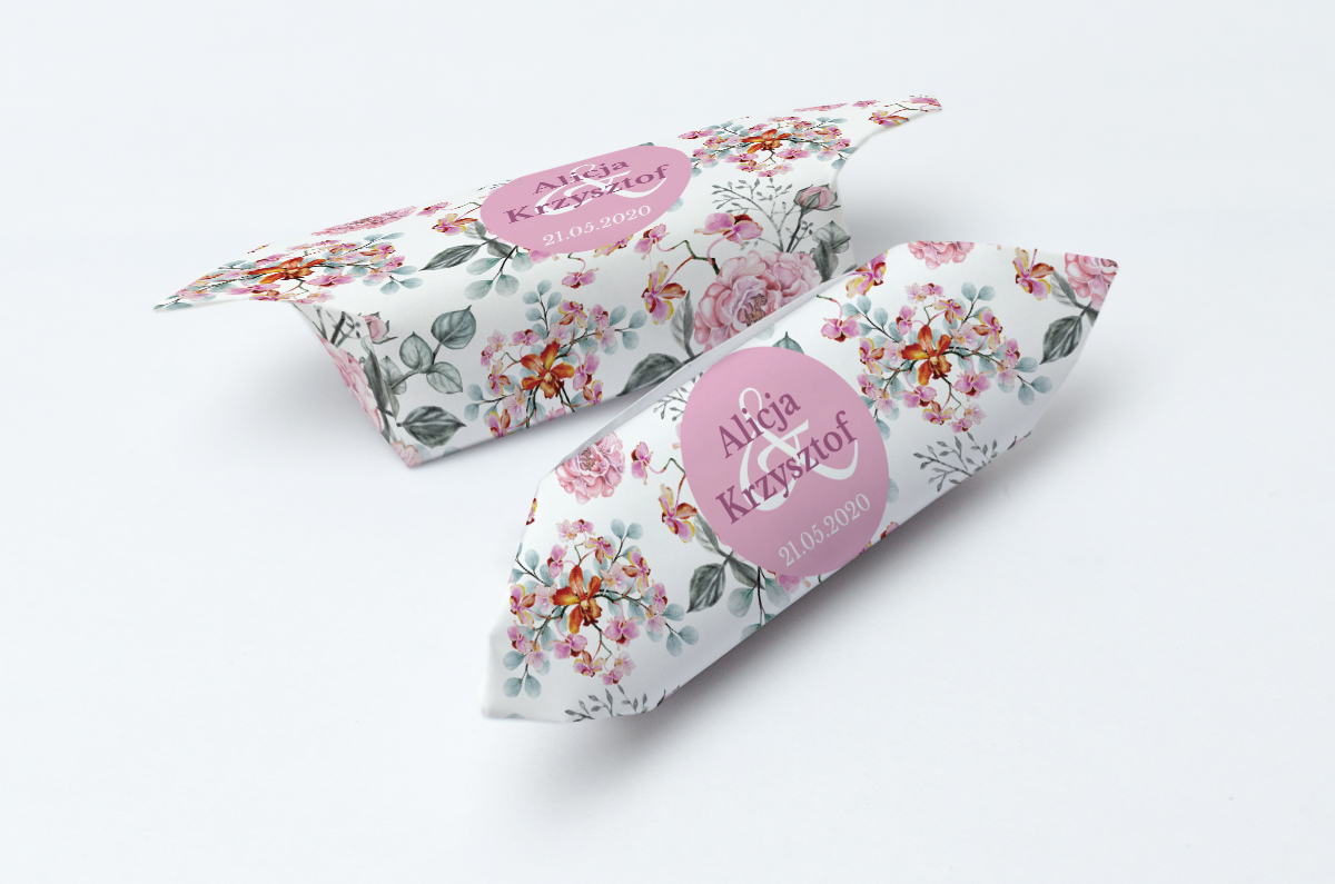 Krówki na ślub i wesele kwiaty różowe