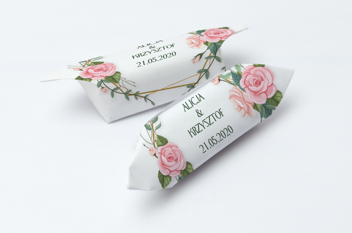 Krówki na ślub i wesele różowe kwiaty