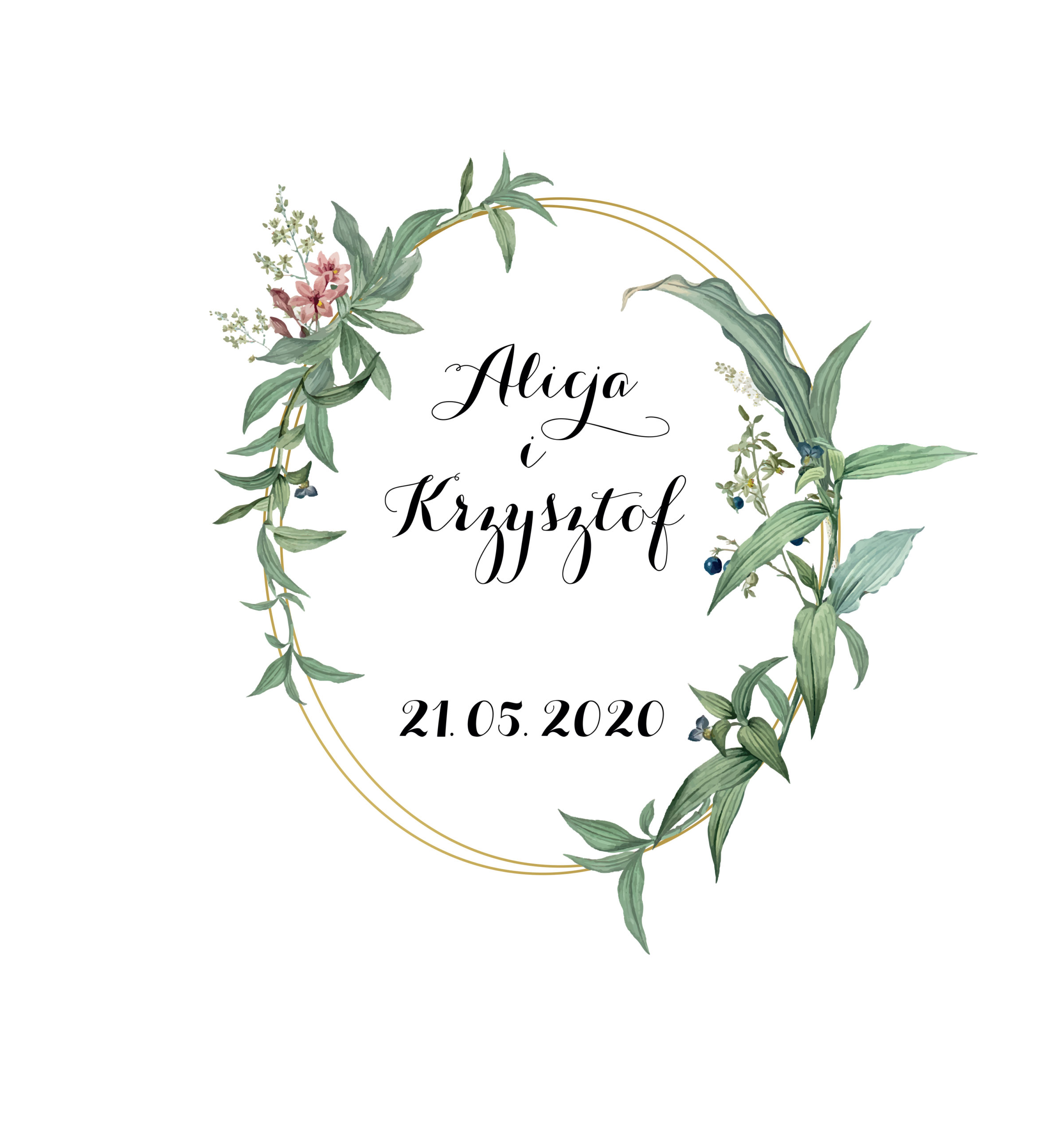 Krówki na ślub i wesele kwiaty gałązki zielone