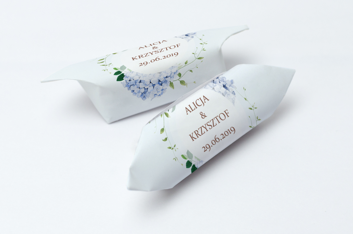 Krówki na ślub i wesele fioletowe hortensje