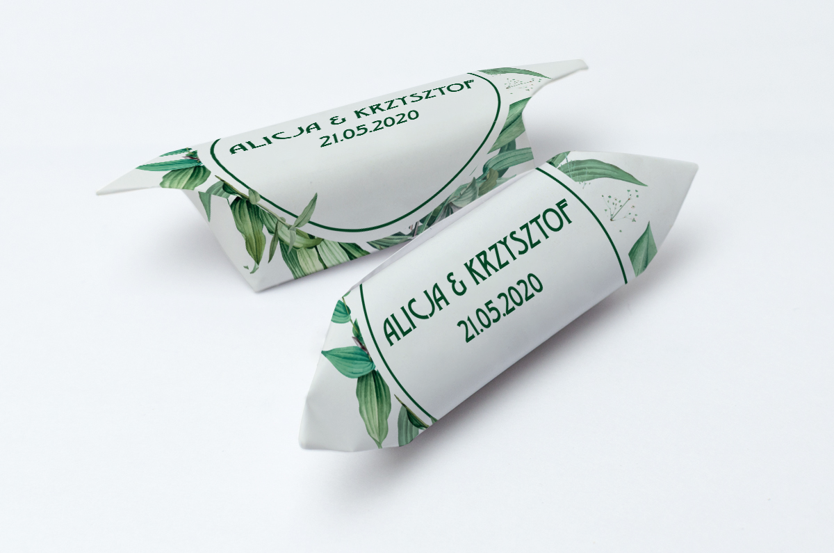 Krówki na ślub i wesele zielone liście