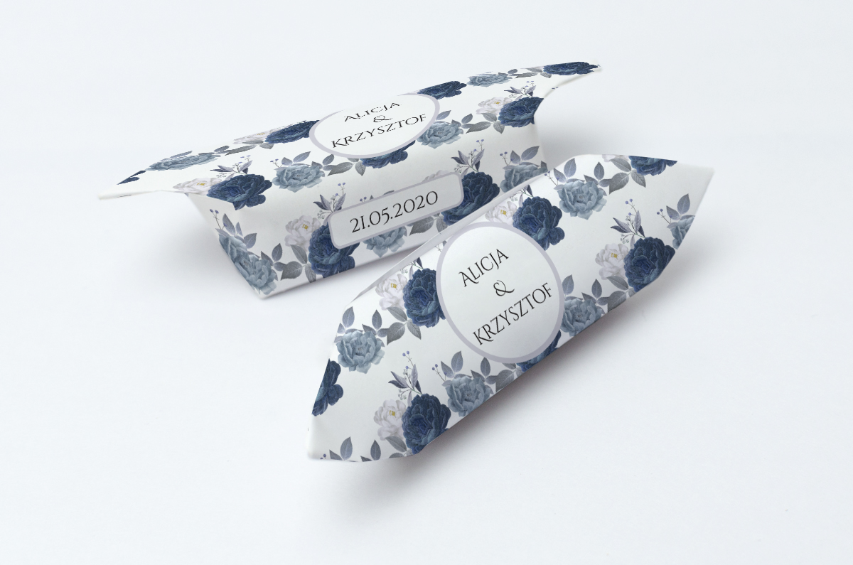 Krówki na ślub i wesele granatowe kwiaty