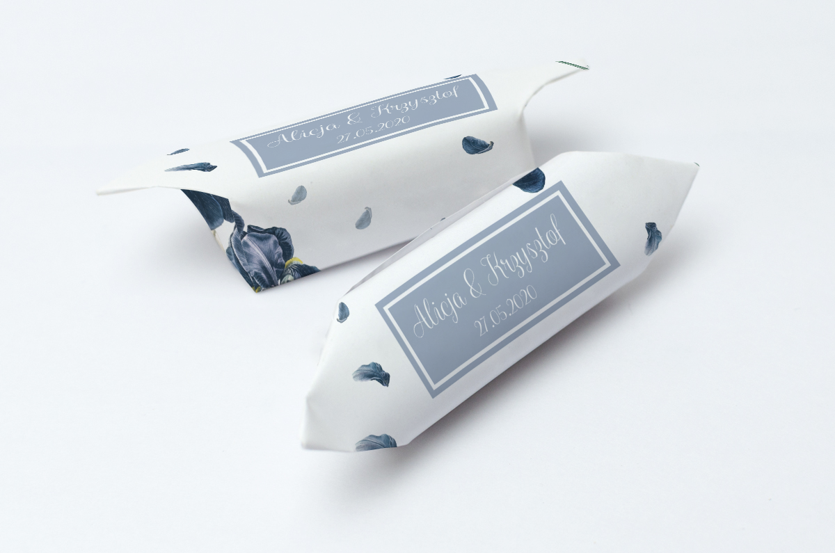 Krówki na ślub i wesele granatowe kwiaty