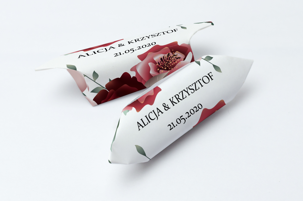 Krówki na ślub i wesele czerwone kwiaty