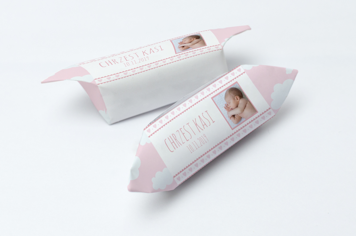 Krówki na chrzest ze zdjęciem dziecka chmurka