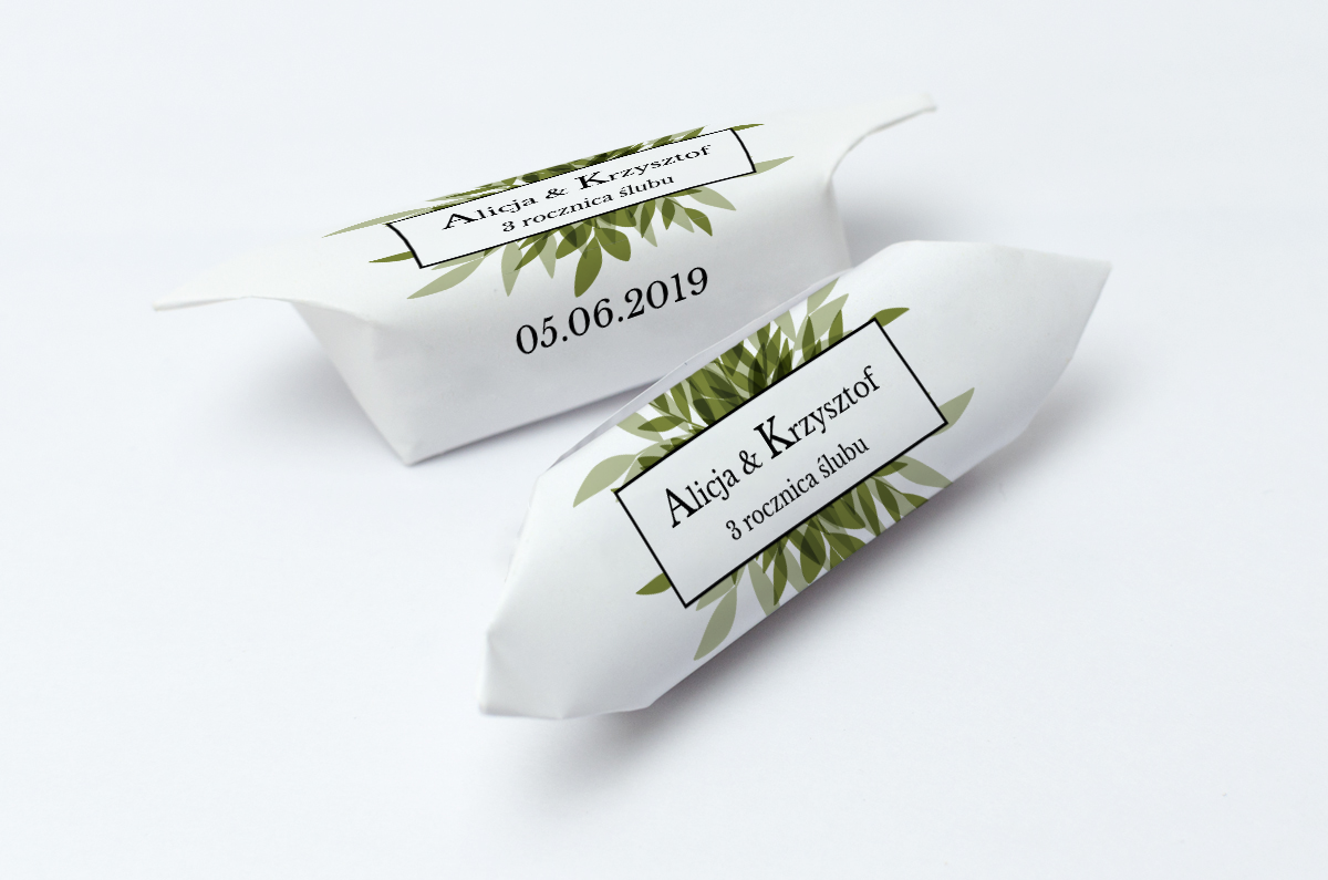 krówki weselne zielone liście