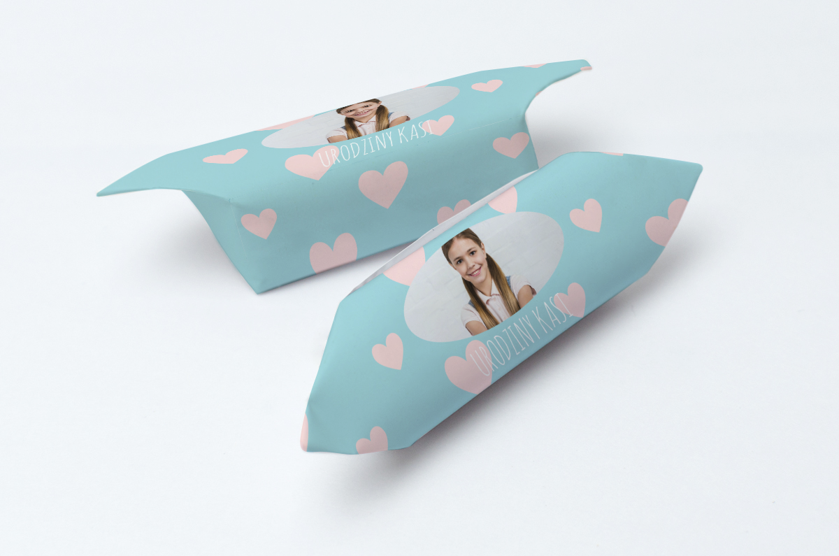 krówki na urodziny ze zdjęciem serduszka różowe