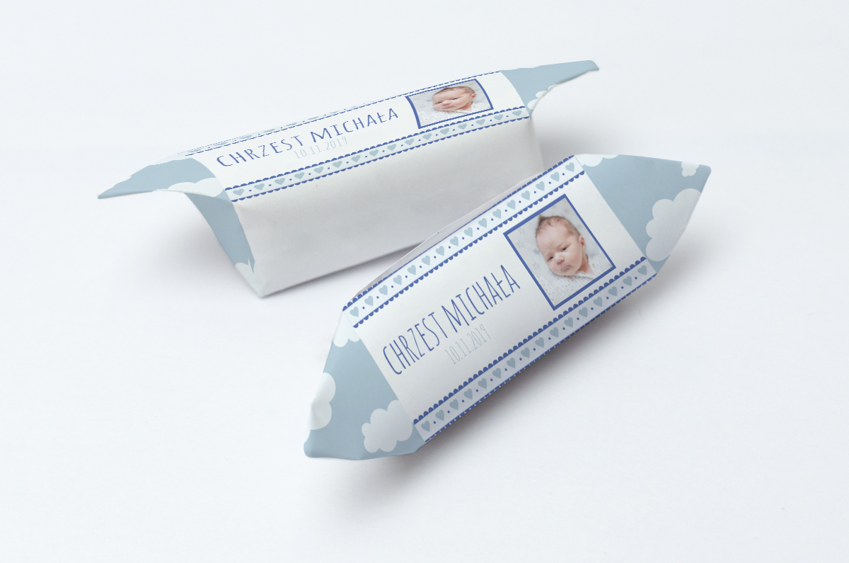 Krówki na chrzest ze zdjęciem dziecka chmurka