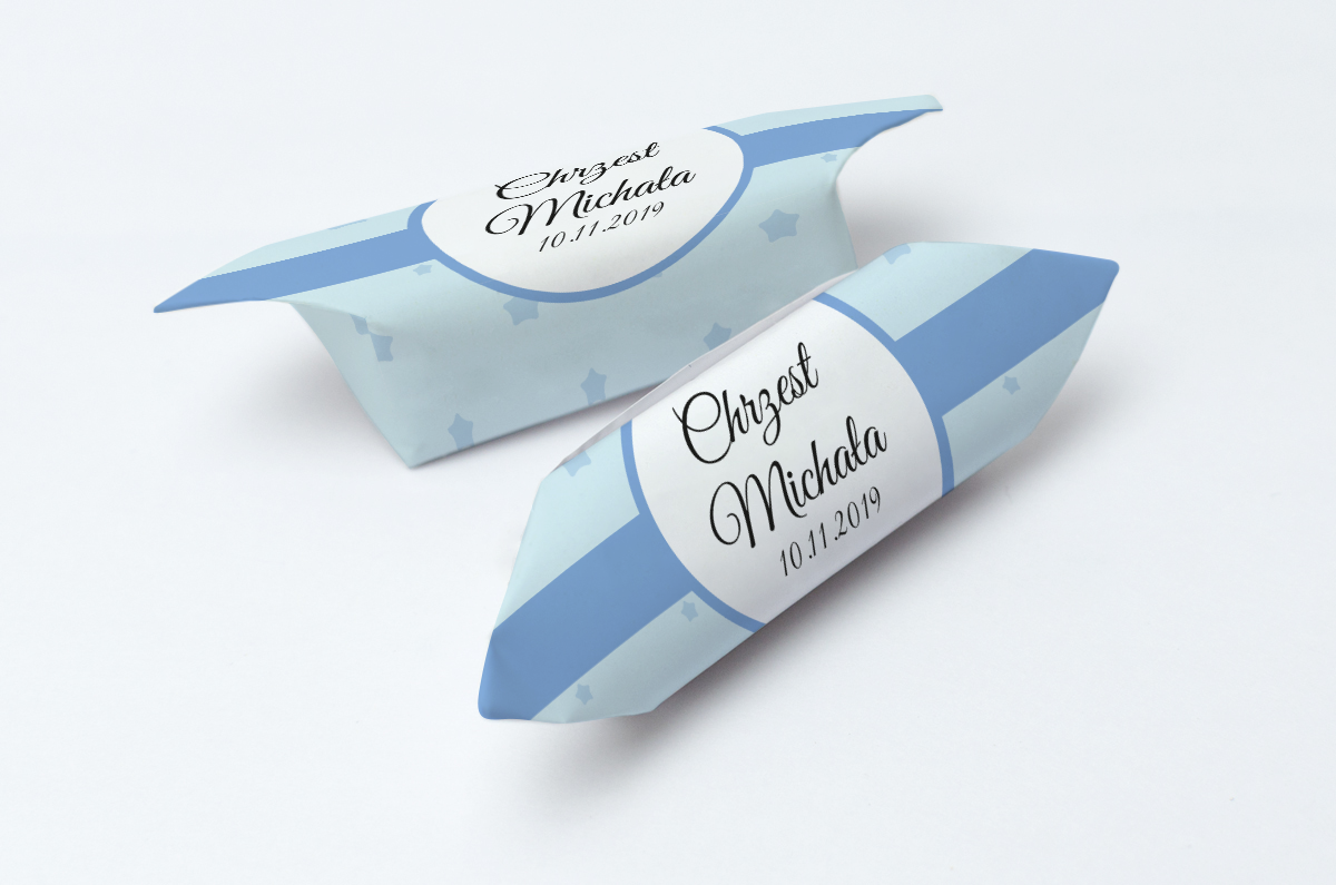 krówki na chrzest niebieska w gwiazdki