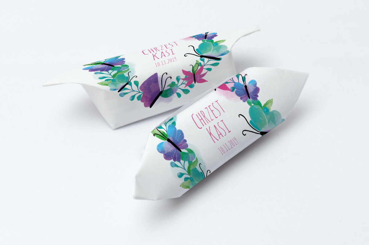 krówki na chrzest kolorowe motylki