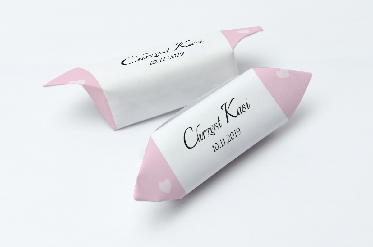 krówki na chrzest różowa w serduszka