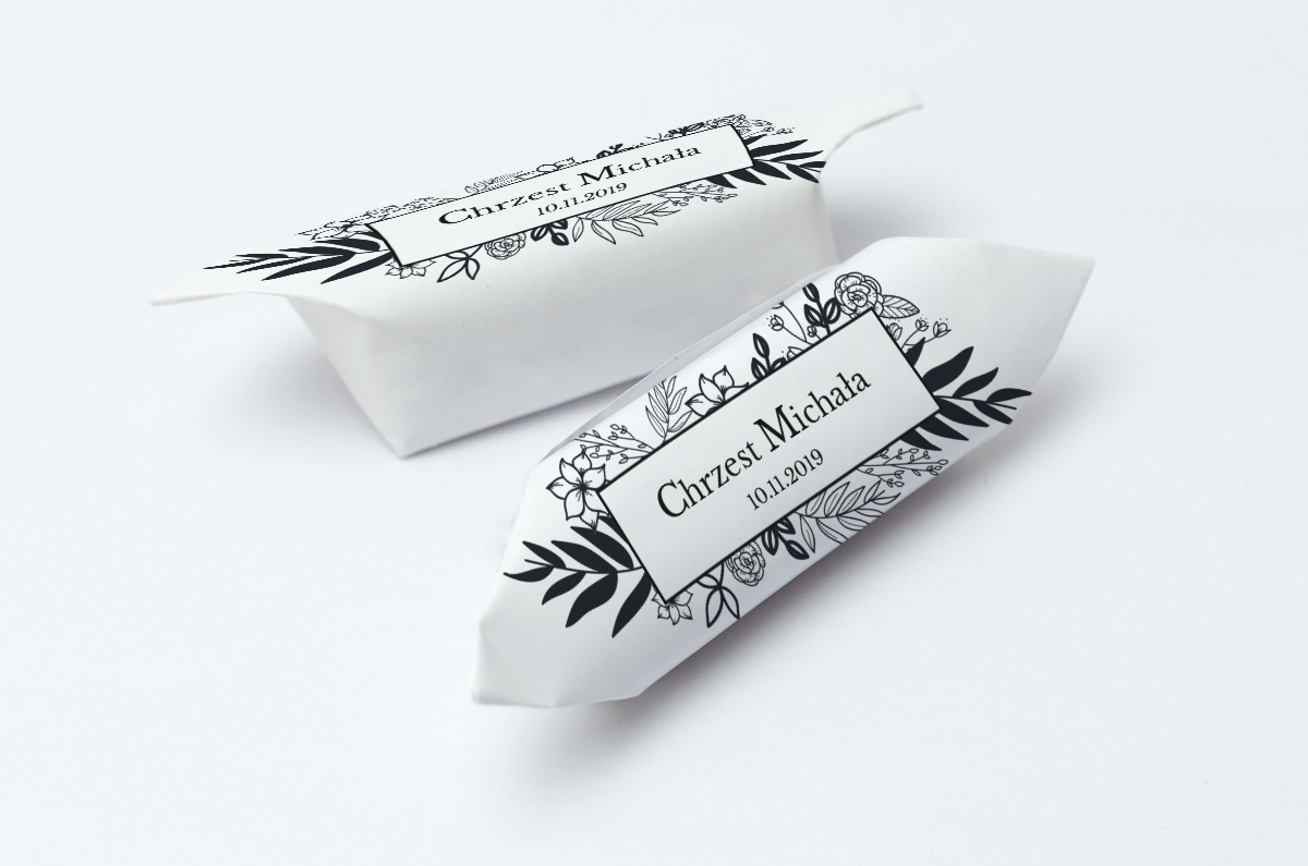 krówki na chrzest czarno-białe kwiaty