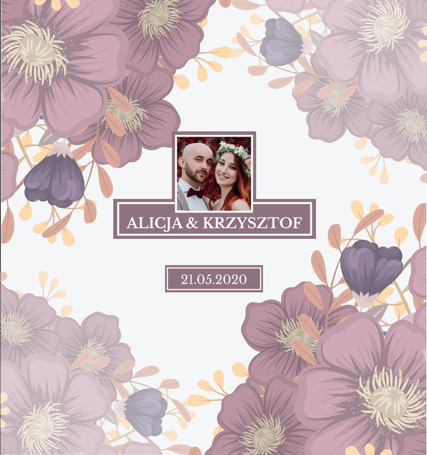 Krówki na ślub i wesele ze zdjęciem fioletowe kwiaty