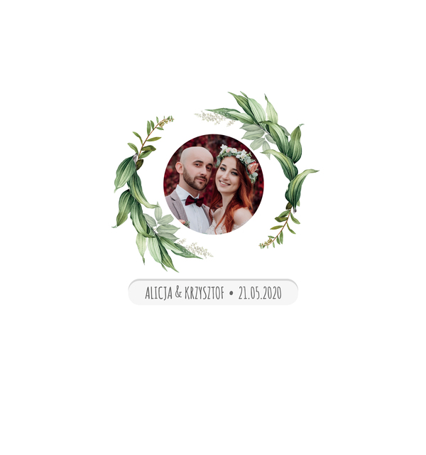 Krówki na ślub i wesele ze zdjęciem liście zielone