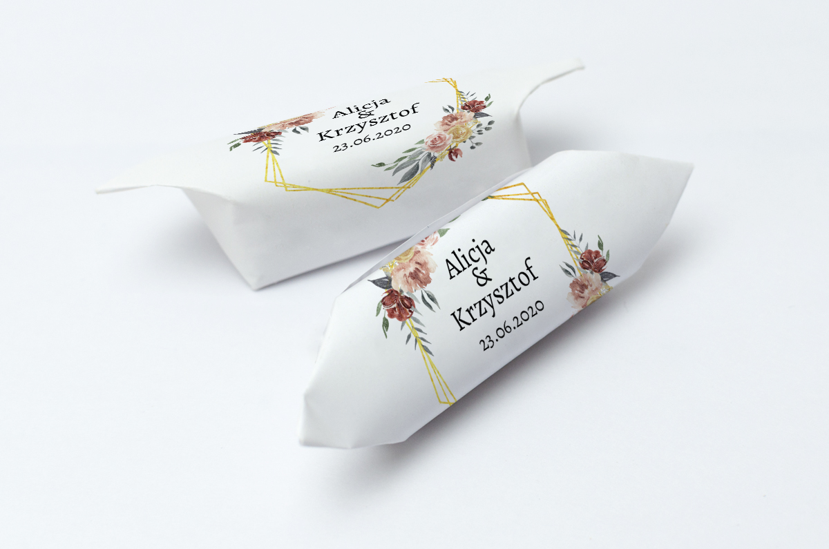 Krówki na ślub i wesele kwiaty złote