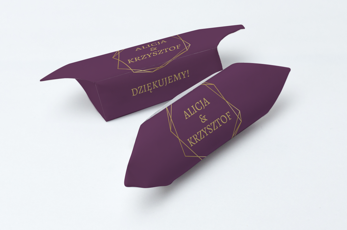 Krówki na ślub i wesele fioletowe złota rama