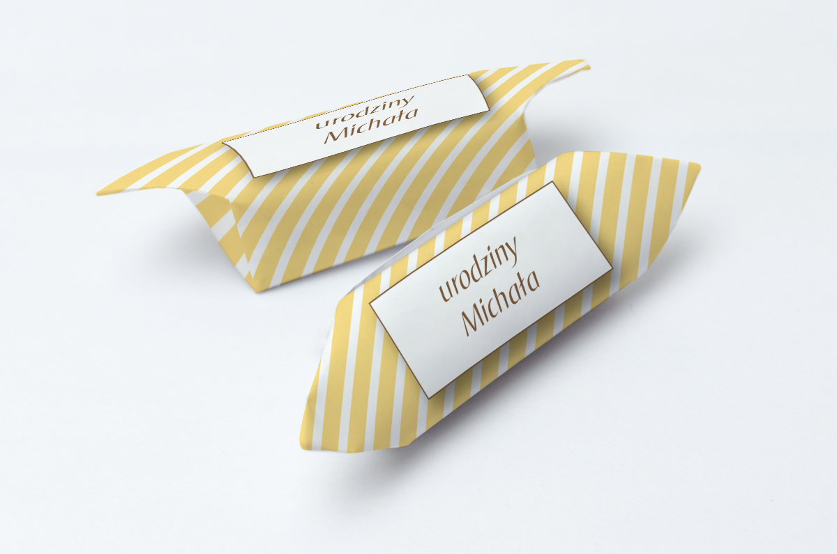 krówki na urodziny żółtko-białe paski