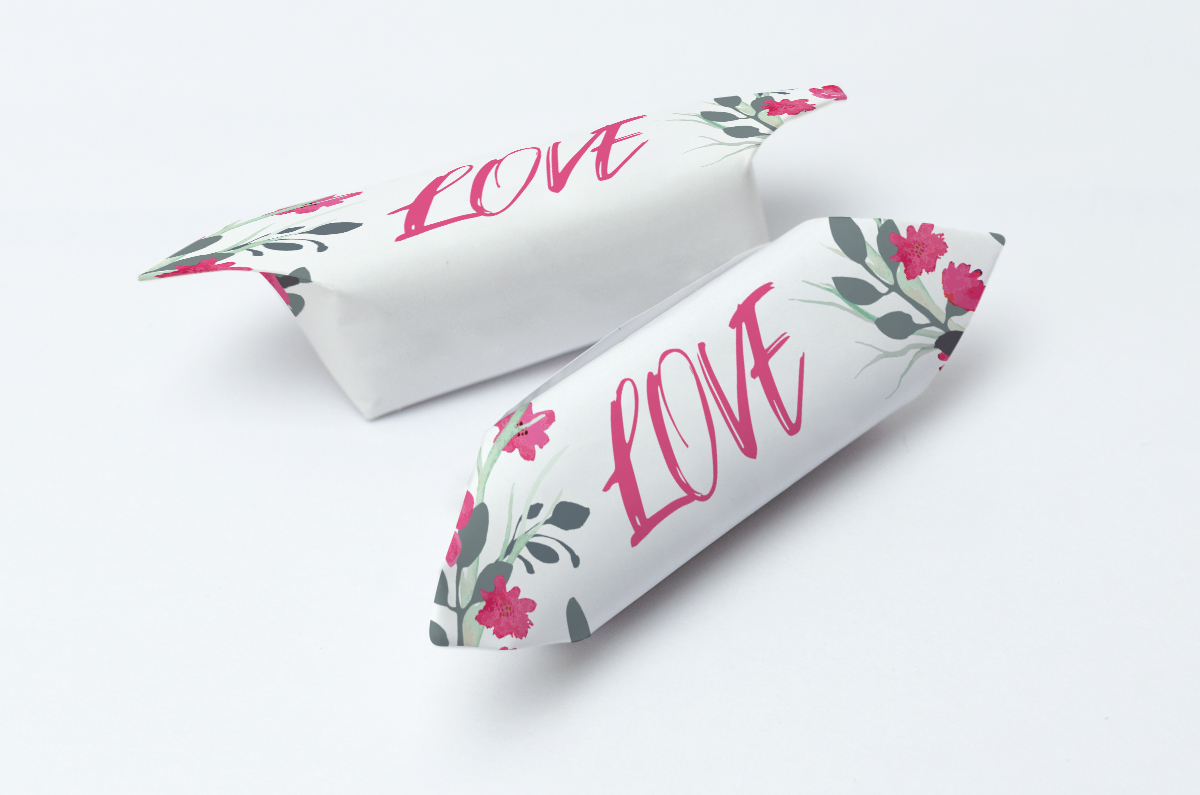 Krówki na ślub i wesele napis love kwiaty