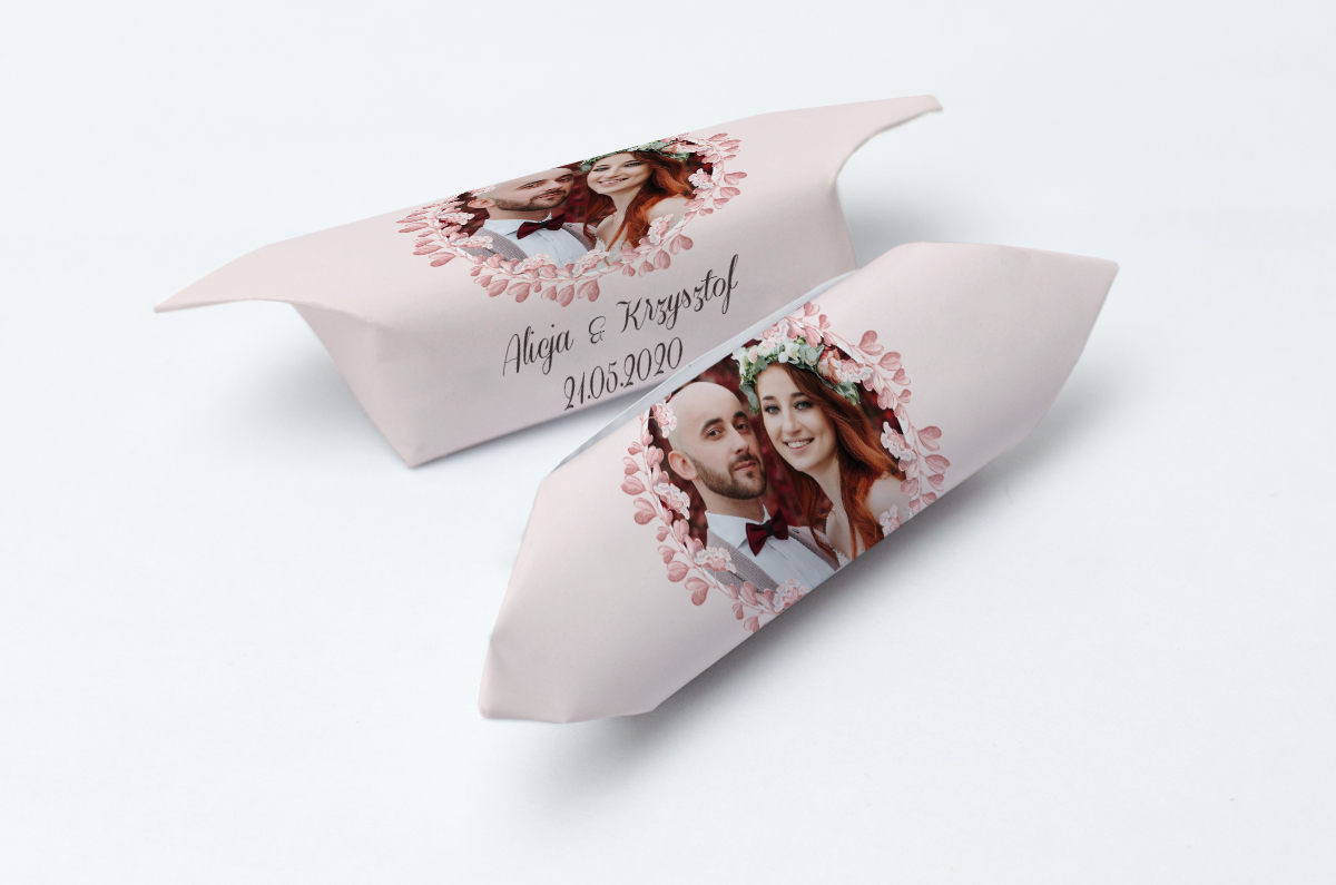 krówki weselne ze zdjęciem różowe