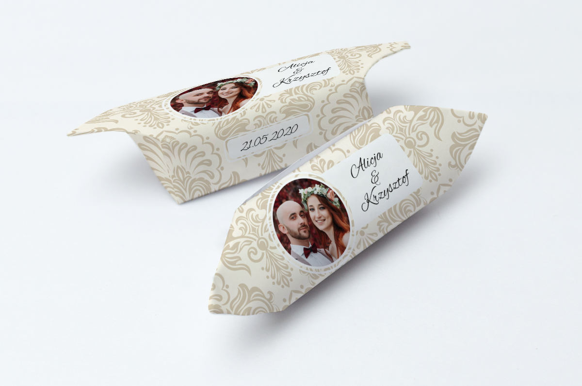 krówki weselne ze zdjęciem i ornamentem