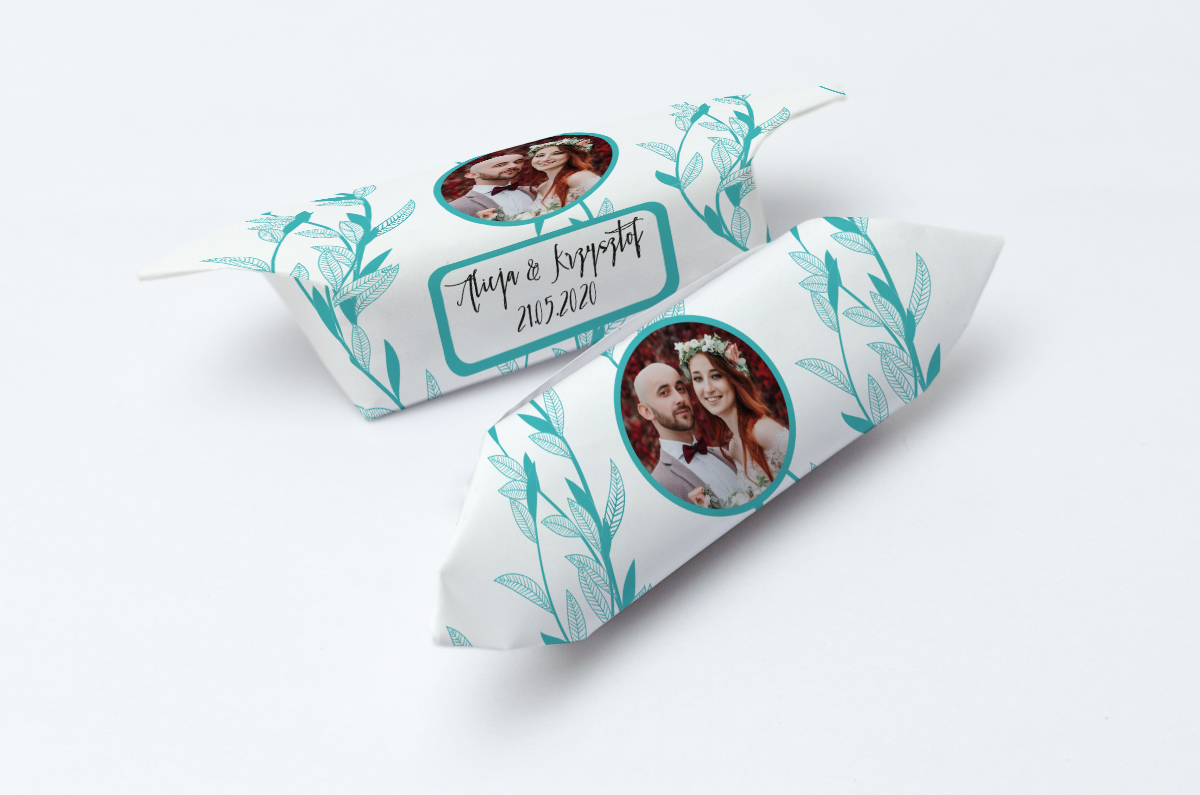 krówki weselne miętowe listki ze zdjęciem