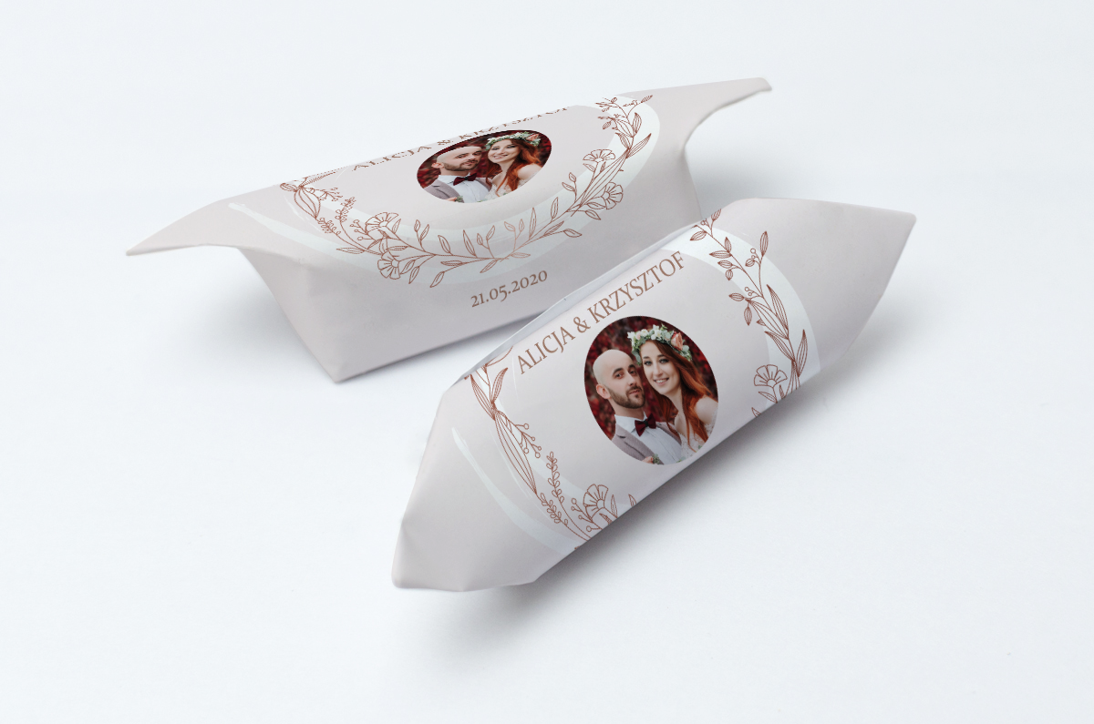 krówki weselne ze zdjęciem pudrowe listki