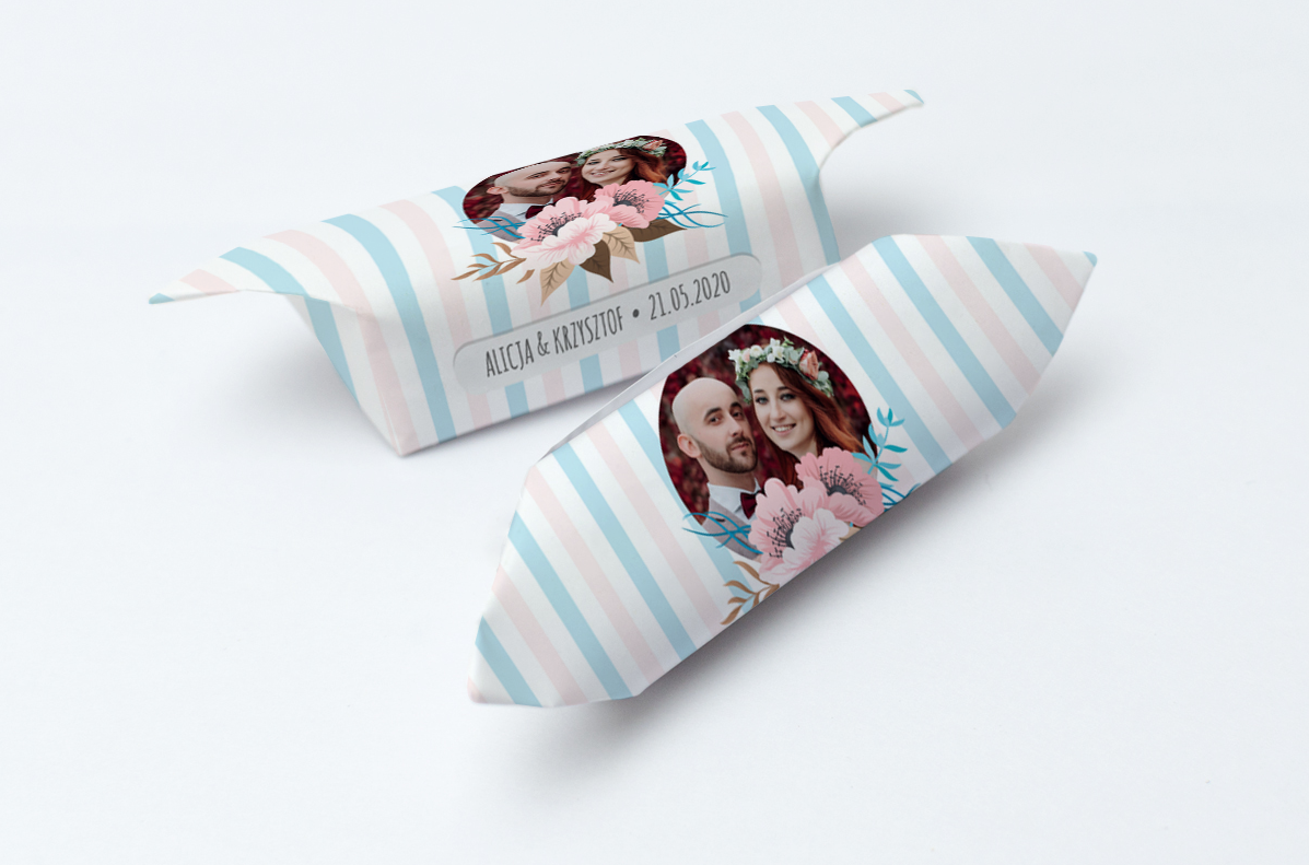 krówki weselne kolorowe paski ze zdjęciem