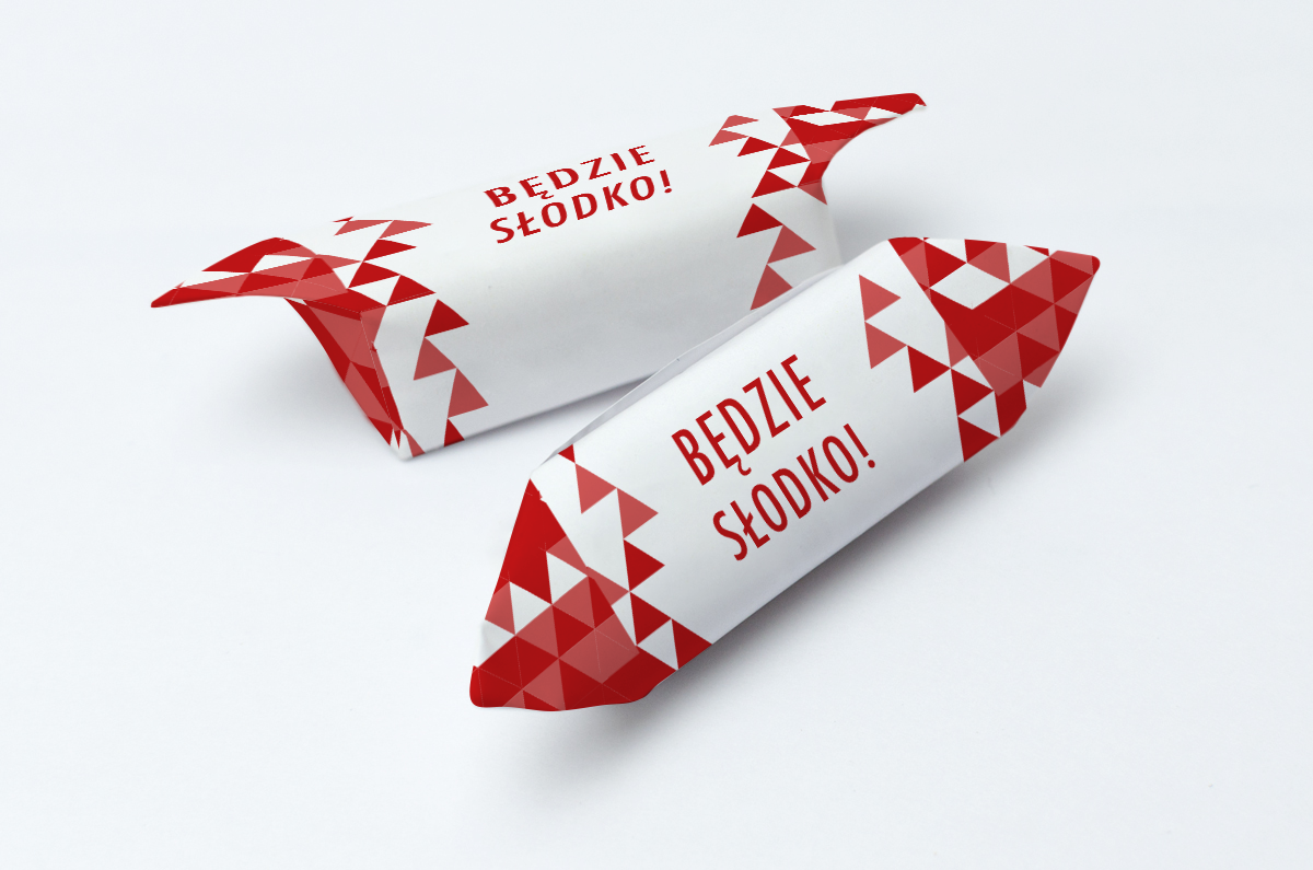 krówki firmowe czerwona geometria