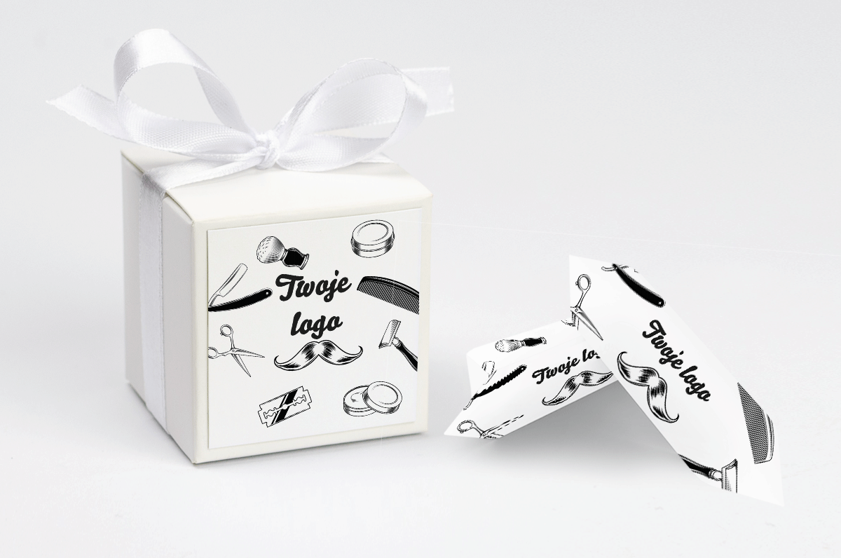 personalizowane pudełeczko na krówki fryzjerskie z twoim logo